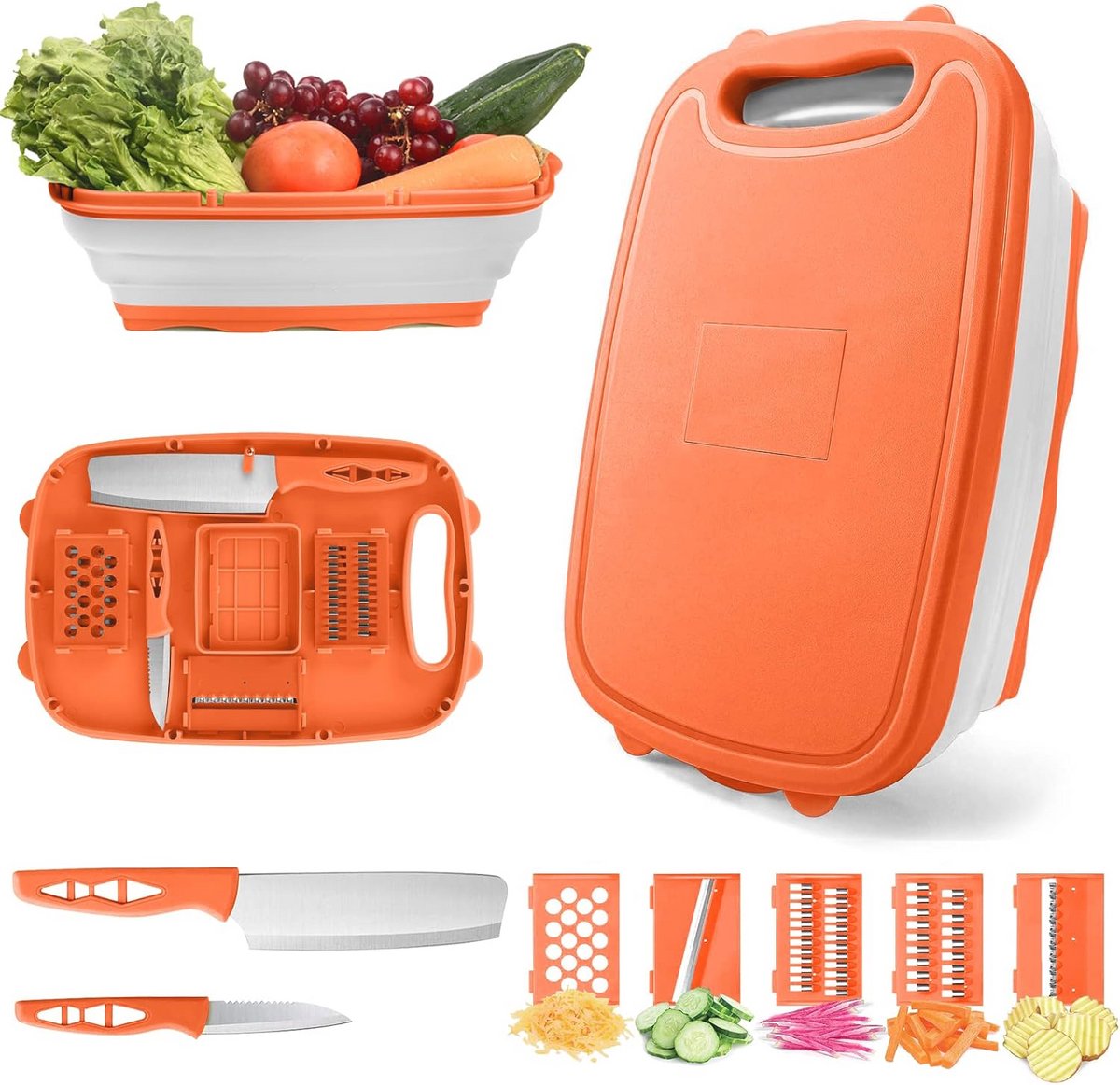 Opvouwbare Snijplank met Vergiet - 9-in-1 Multi Functionele Camping Accessoires voor Keuken en Picknick