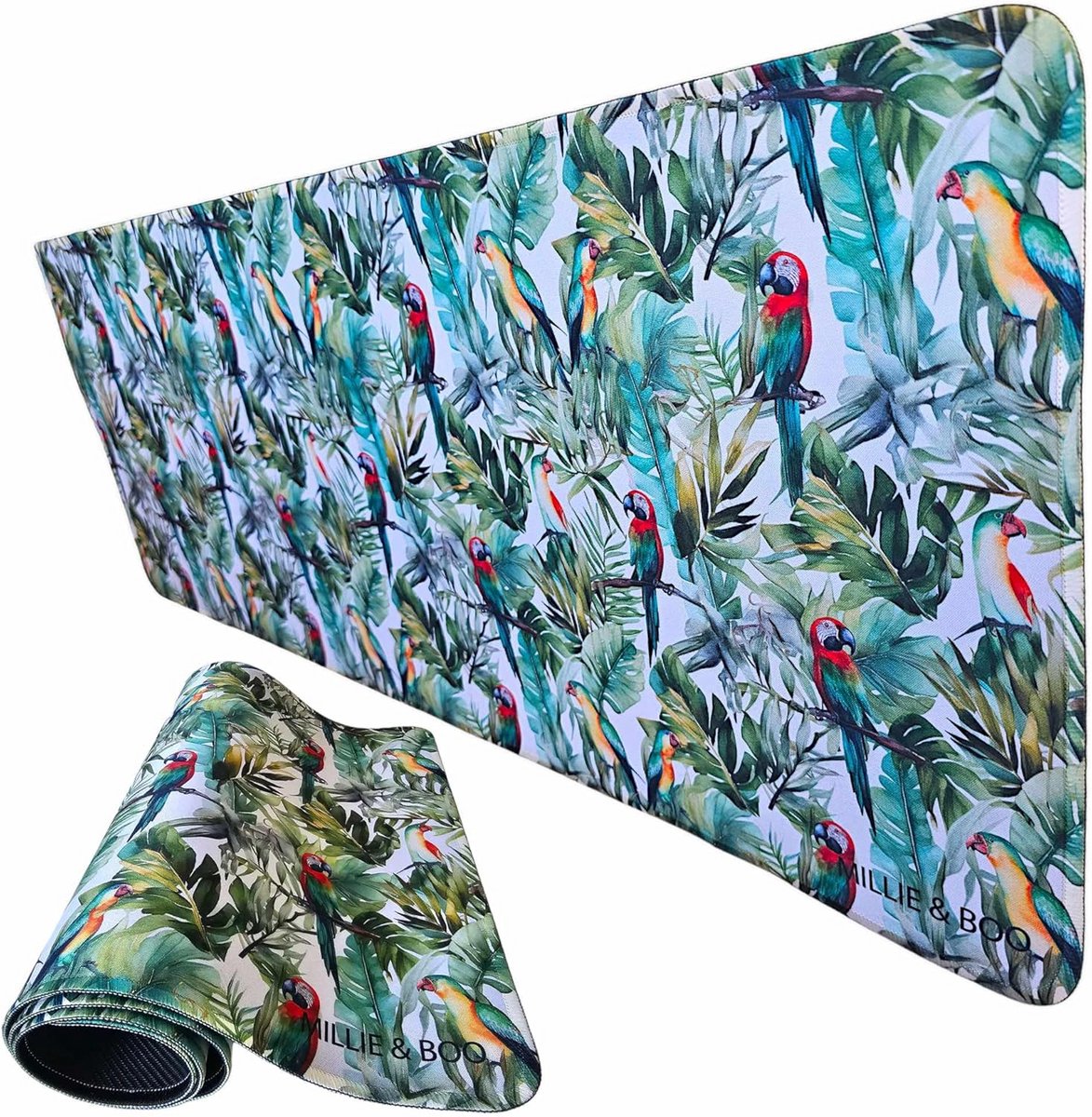 Grote Antislip Bureaumat 80x33cm met Tropische Vogels - Bureauonderlegger & Muismat voor Thuis en Kantoor