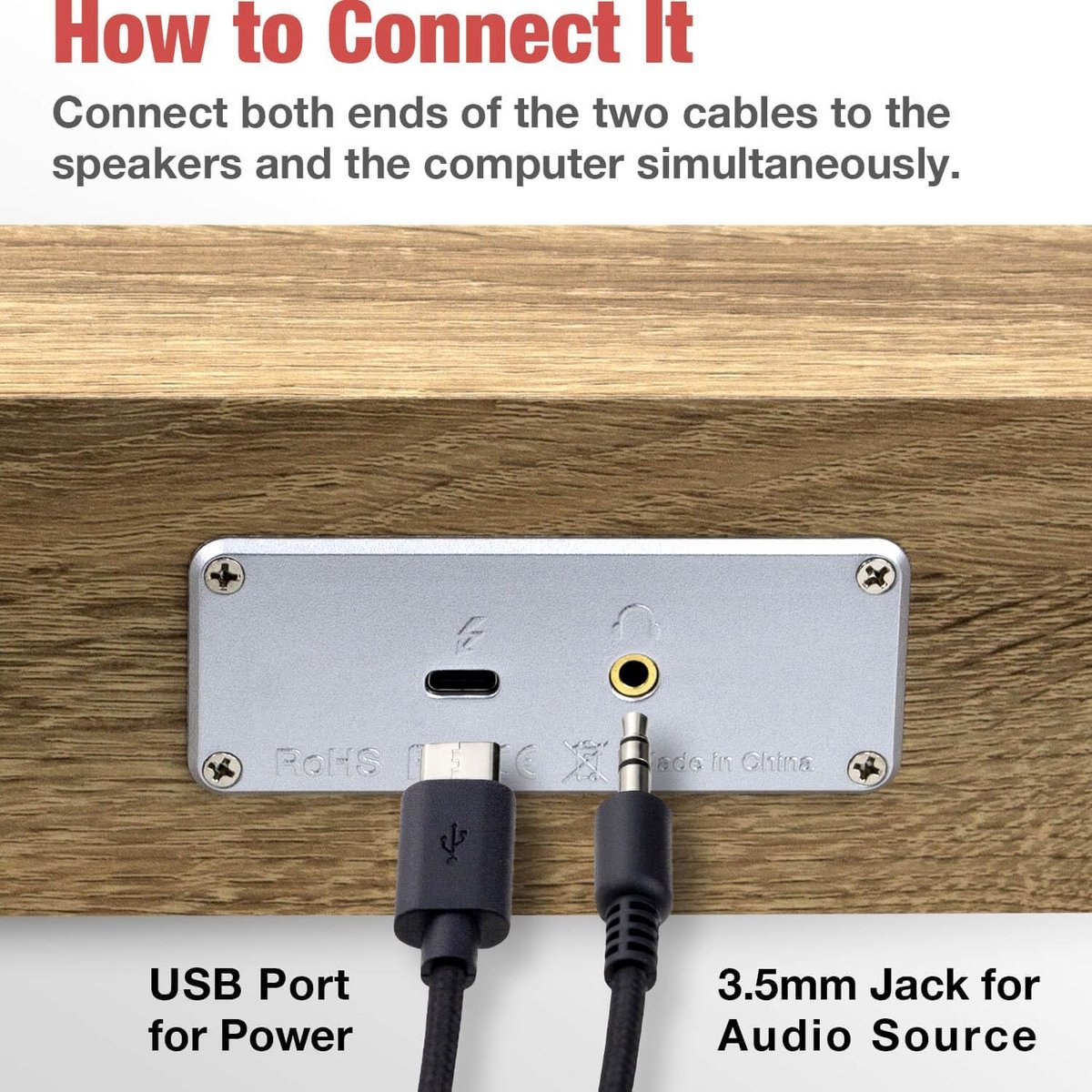 Bedrade USB Soundbar met Houten Behuizing en LED Volume - afbeelding 3