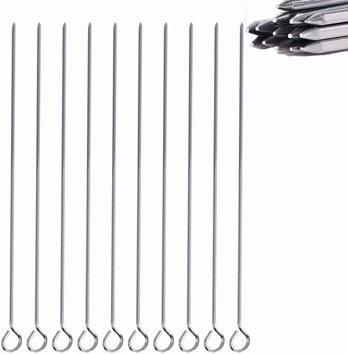 20x Lange Roestvrijstalen BBQ Spiesjes - Herbruikbare Metalen Kebab Prikkers 29,5 cm