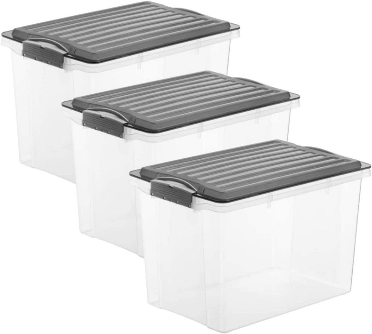 Set van 3 Transparante Opbergboxen 19L met Deksel - Stapelbaar en BPA-vrij