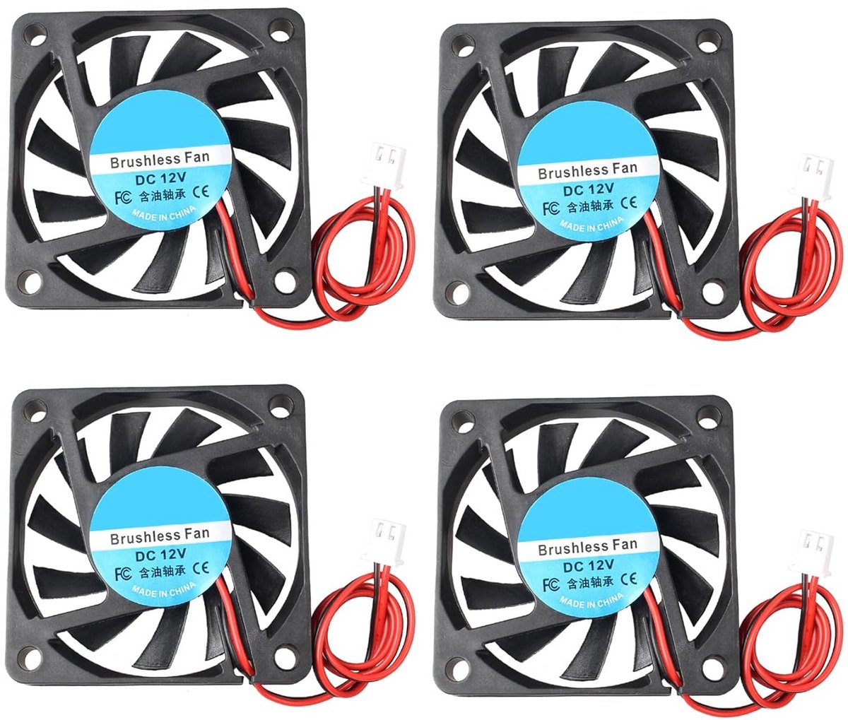 4x Stille 12V Koelventilator 60x60x10mm voor Computer, CPU en 3D Printer
