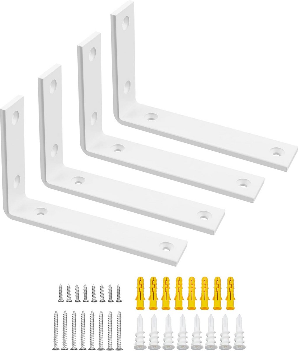 Set van 4 Sterke Witte Plankdragers - L-Beugels voor Planken - Wandmontage Hoeksteunen 150x100mm