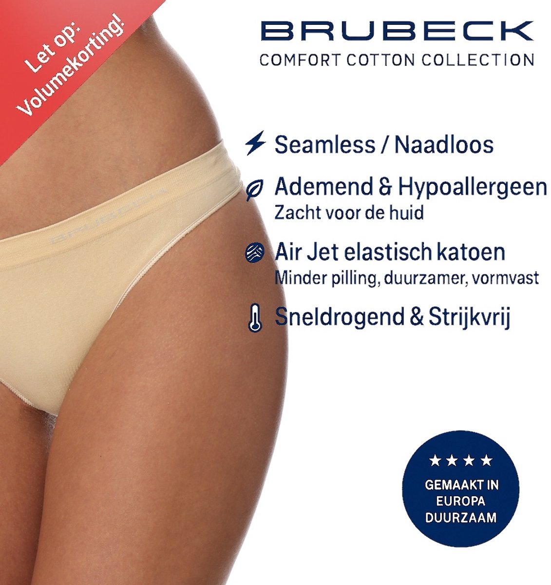 Brubeck Dames String – Naadloos (Seamless) Elastisch Katoen - Beige - XL