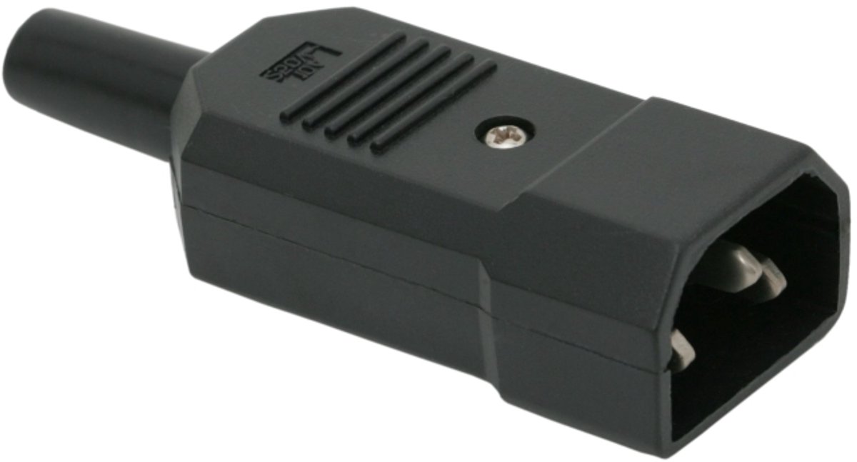 IEC C14 Netstekker met Trekontlasting – AC Stekker 10A 250V – APA Connector – Apparatuur Aansluiting – Kunststof Zwart 1 Stuks [05235]