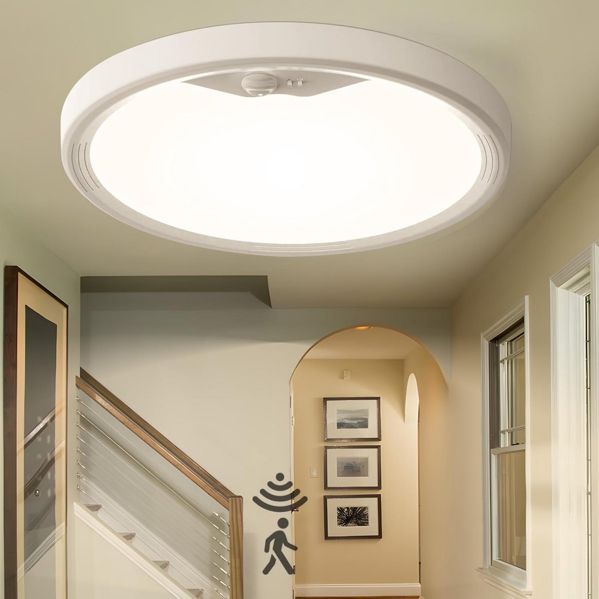 LED Plafondlamp met Bewegingsmelder - Dimbaar in 3 Kleuren - 18W - Geschikt voor Binnen en Buiten