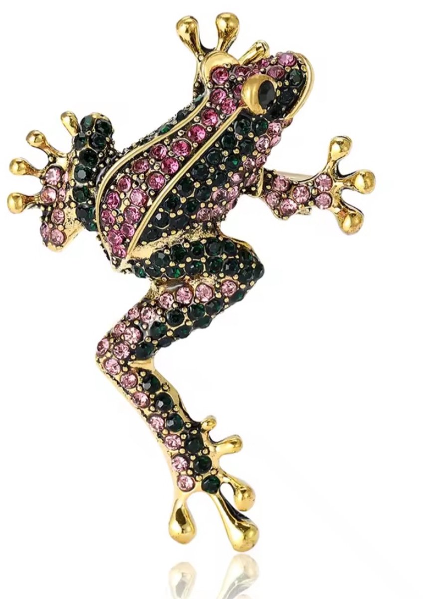 Zelto -Broche - Kikker- Groen - Roze -- Goud kleur-Broche Boetiek-Dames Broche-Heren Broche-Sierspeld