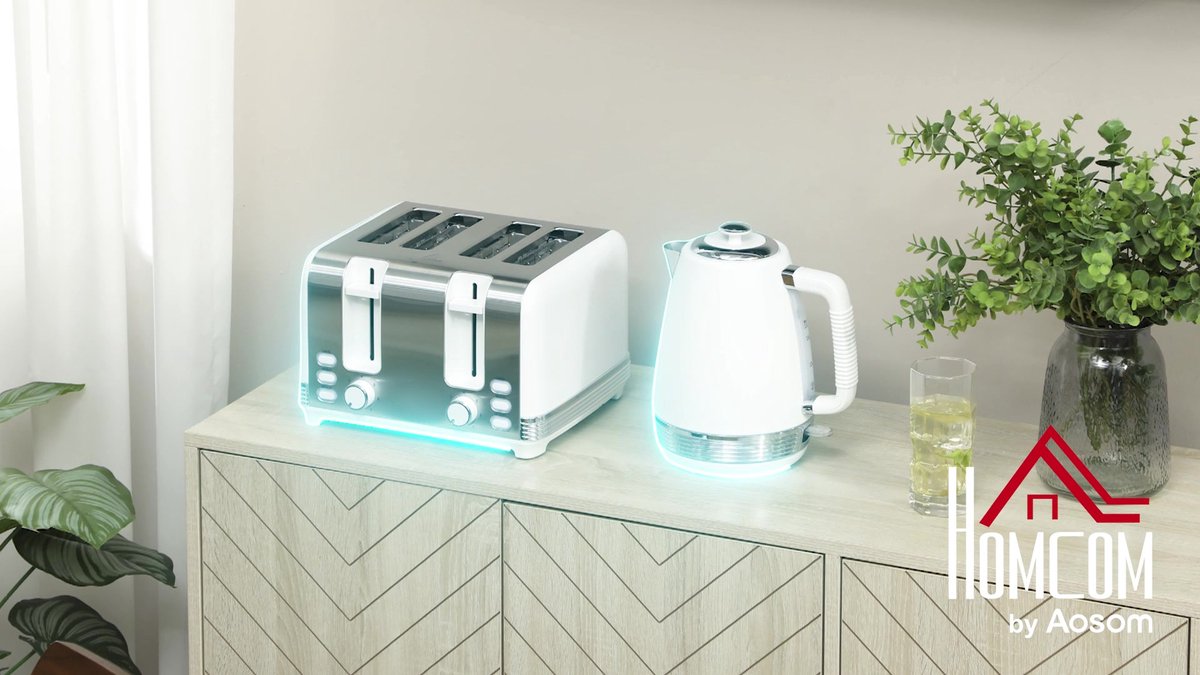 HOMCOM Waterkoker- en Toaster-Set, 1,7 L, verschillende functies, RVS, Zwart | Netherlands