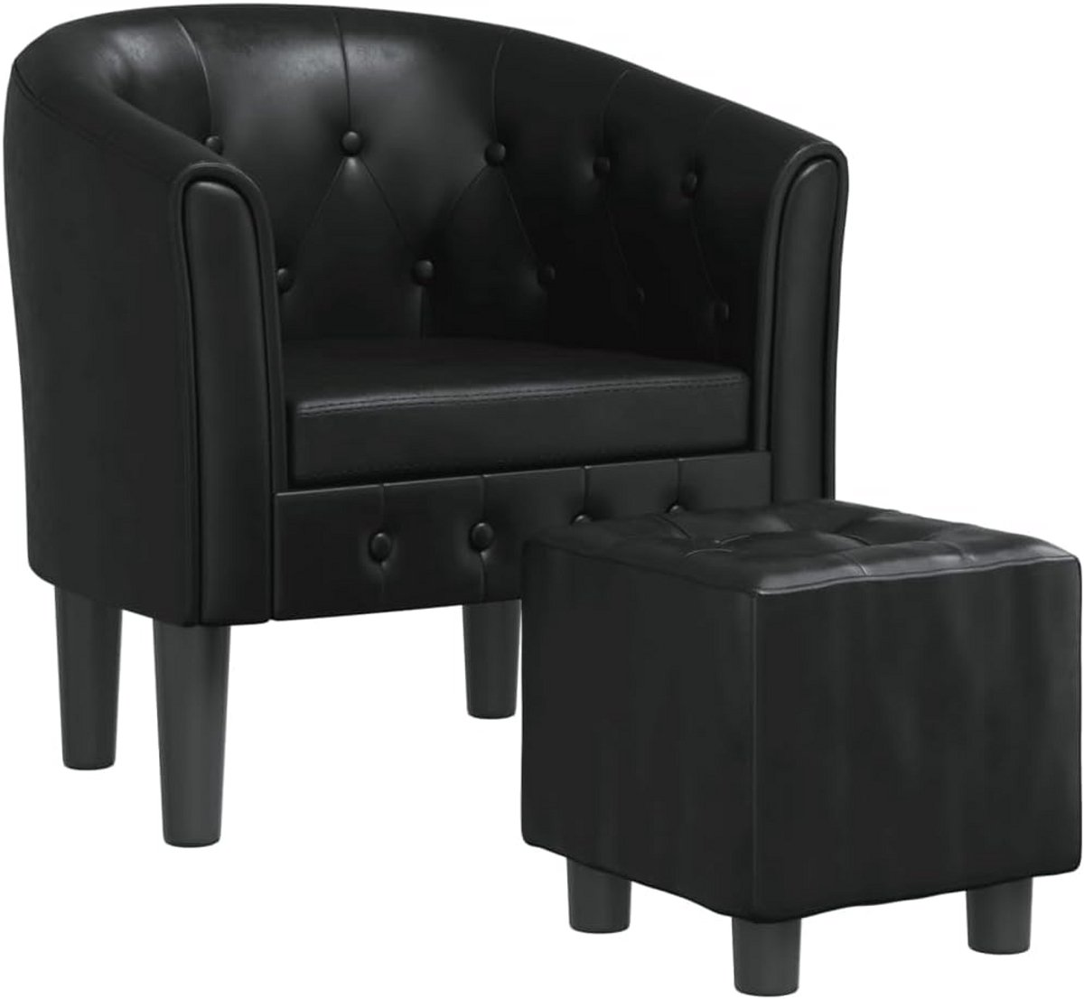 Comfortabele Fauteuil met Voetenbank in Kunstleer Zwart