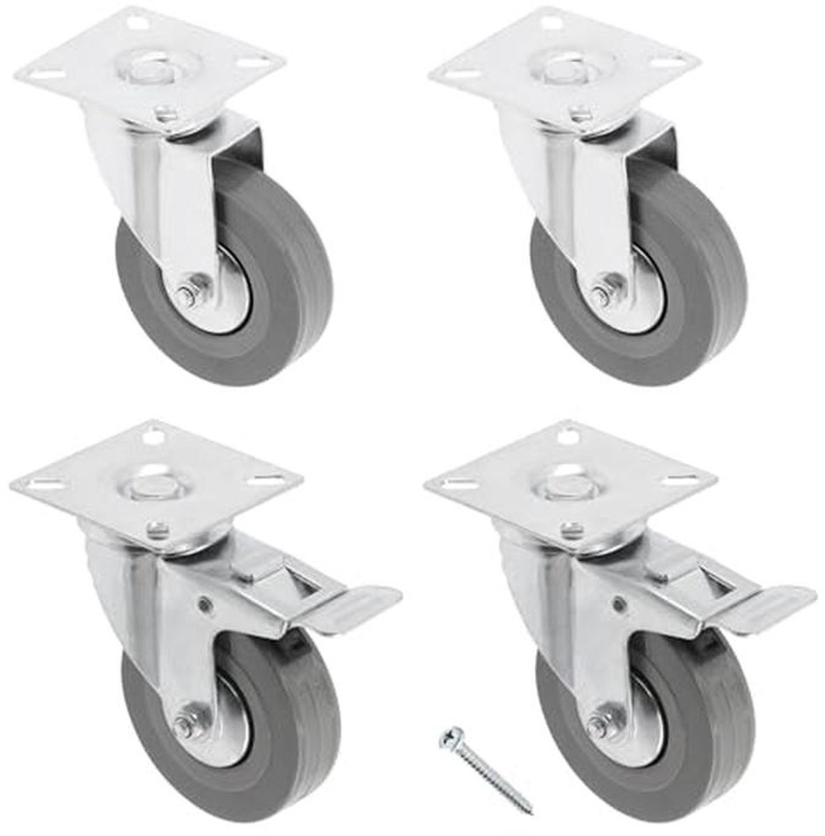 Meubelwielen met Rem 75 mm - Set van 4 Zwenkwielen voor Meubels in Grijs