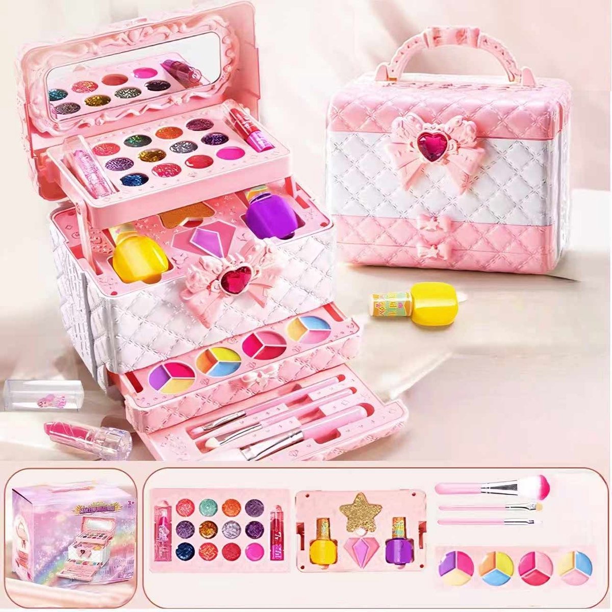 Meedeer kinder make up meisjes-kinder speelkoffer-Make up set Meisjes-Make up meisjes koffer-Met spiegel-hypoallergeenmeisje-speelgoed voor Halloween-kerstcadeau voor meisjes van 4 tot 12 jaar — afbeelding 8