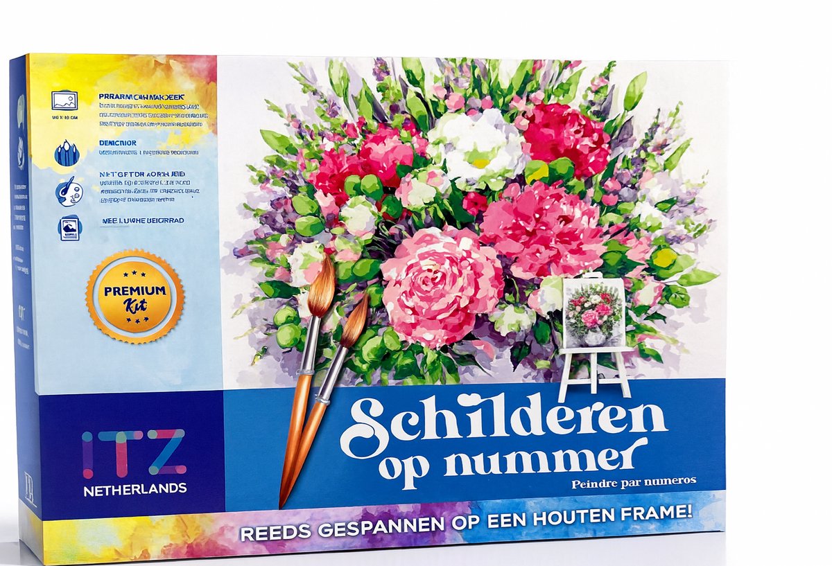 Itz Netherlands - Schilderen op Nummer - Heldere Pioenrozen - 40 x 50 cm