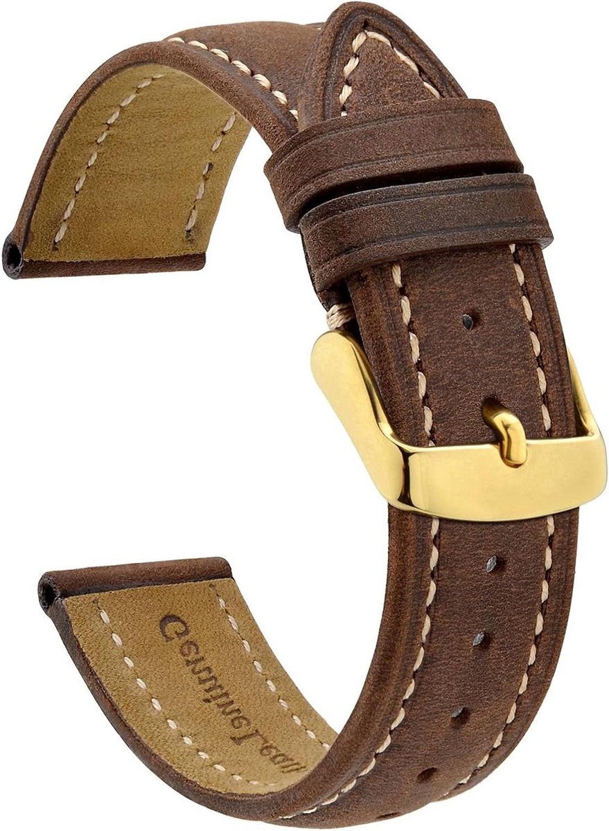 Cosensi - Lederen Vervangende Horlogeband met Goud-Roségouden Gesp | Vintage Stijl | Diverse Maten