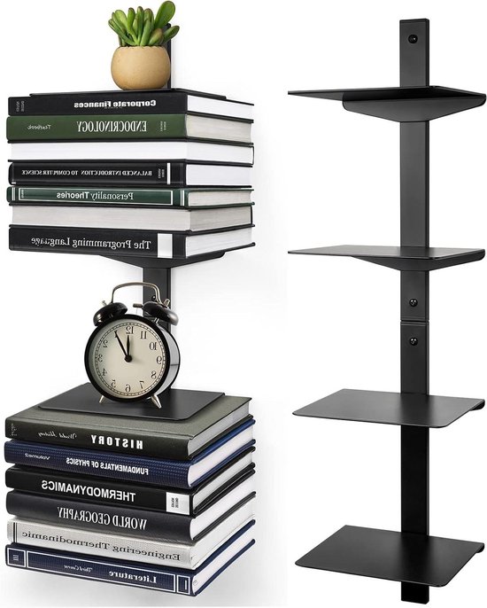 Foto: Wandrek 4 verdiepingen houten wandboard in retro industrieel design 60 cm voor boeken decoratie planten wijnflessen stabiel metalen frame voor keuken woonkamer kantoor
