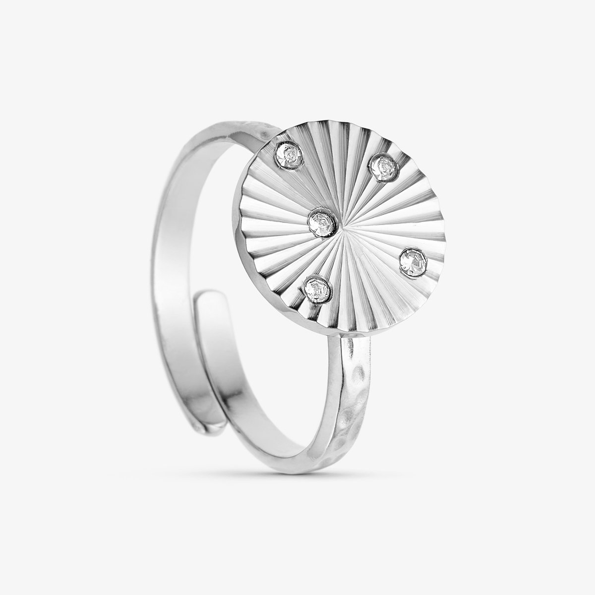 Wolff Jewelry - Sunny Shine - Ring - Verstelbaar - Zilverkleurig - Waterproof - Trend - Waterproof - Dames - Cadeau - dochter - vrouw – vriendin – moeder - verjaardag