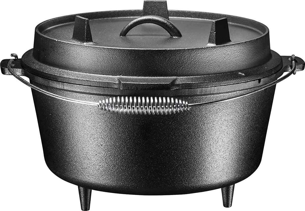 Dutch oven pan met pootjes-Grill-BBQ-Gietijzer-4.25 ltr-open vuur-Braadpan-Oven