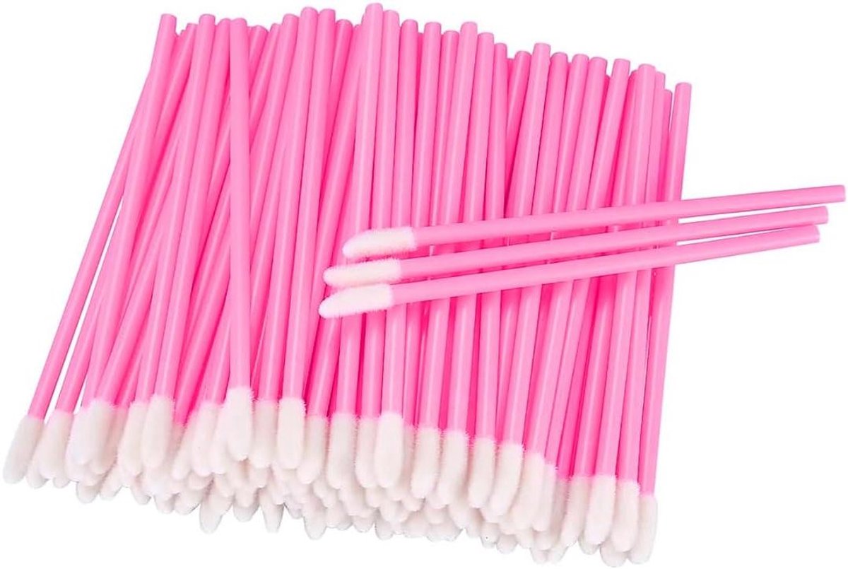 Cosensi - Wegwerp Lippenpenseel en Make-upkwast Set (100 stuks, roze rood)