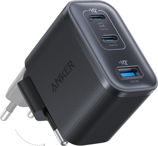 Anker-Nano - Oplader - 3 - Poorts wandadapter met ultrasnelle 70W-output - Compact en stijlvol