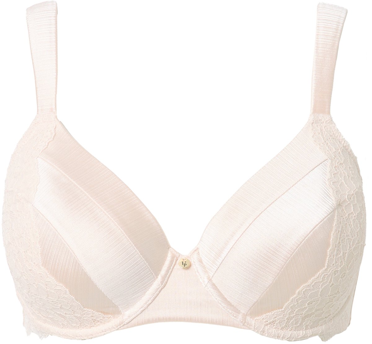 Ulla Popken - Dames - Beugelbeha zachte cups satijn kant - Champagne - Maat 110E