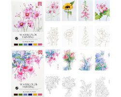 Aquarel werkboek - Aquarelboek - Beginnersvriendelijke schilderset - Aquarelverfpapierset - Lijntekening Aquarelboek Schilderkunstset - Creatieve…