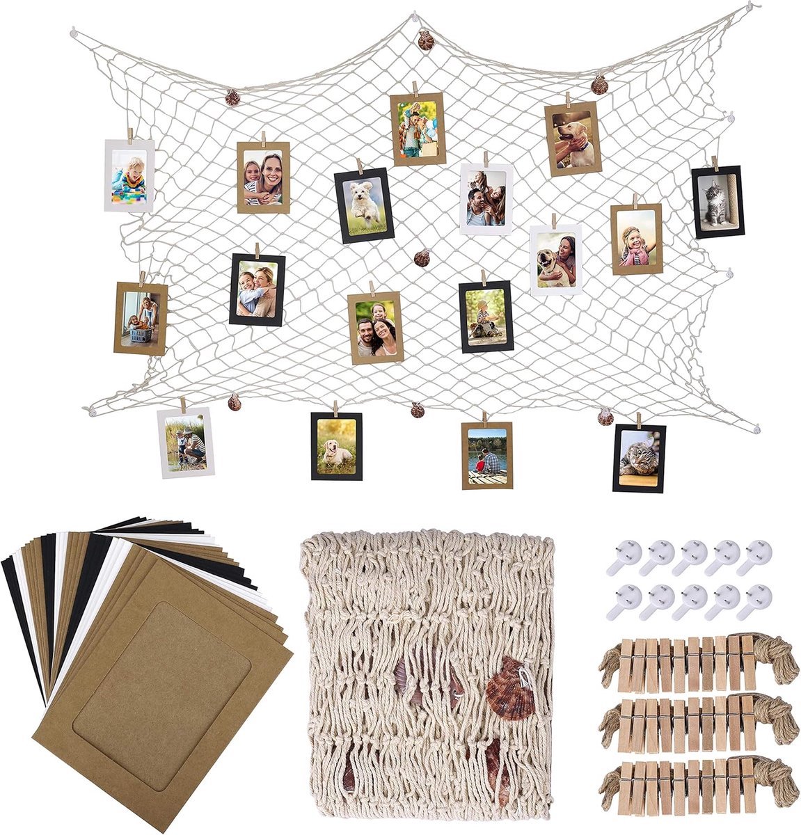 Stunq® Houten Wanddecoratie Set met Touw en Klemmen - Multifunctionele Presentatie