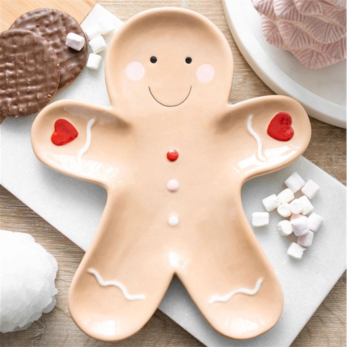 Gingerbread Man Serveerschaal – Kerst Peperkoek Serveerschaal Keramiek – Kerst Servies & Snackschaal – Grote Kerstschaal voor Koekjes, Chocolade & Hapjes – Kersttafel Decoratie