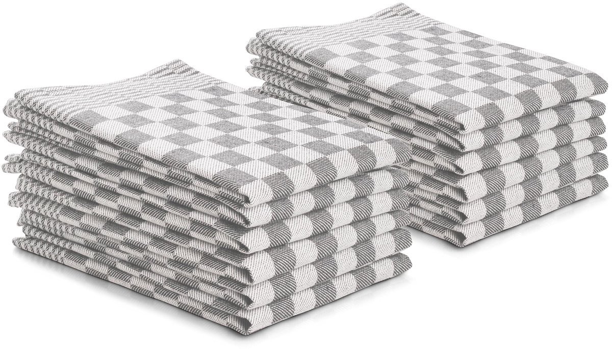 Stunq® Set van 12 Theedoeken - Katoen 50x70cm - Geruit - Oeko-Tex