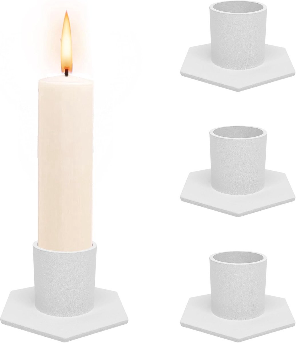 Stunq® Set van Vier Klassieke Witte Zeshoekige Kandelaars – Voor Verfijnde Ambiances