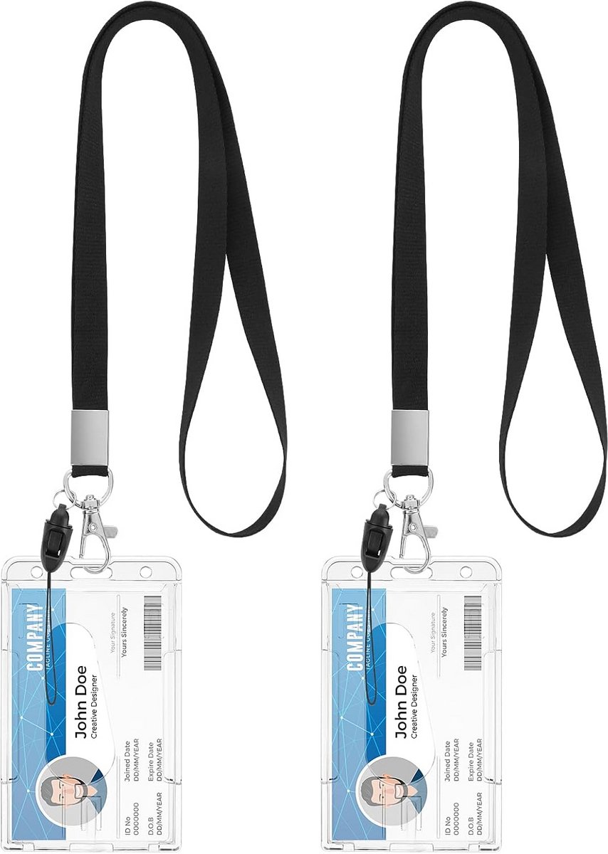 Set van 2 Stevige ID-Kaarthouders met Lanyards - Transparant Naamkaart Huls