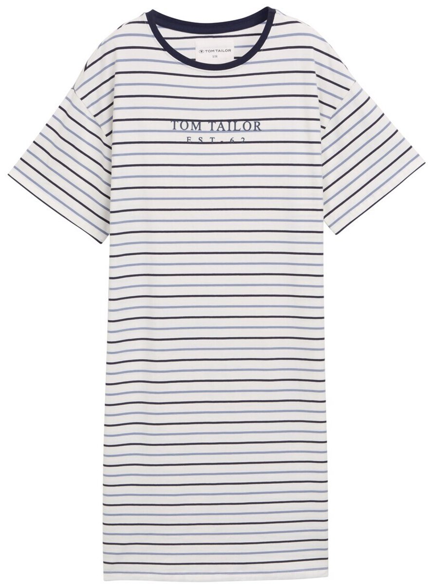Tom Tailor - Nachthemd met streeppatroon - Maat XL/42 - white-medium-horizontal stripe