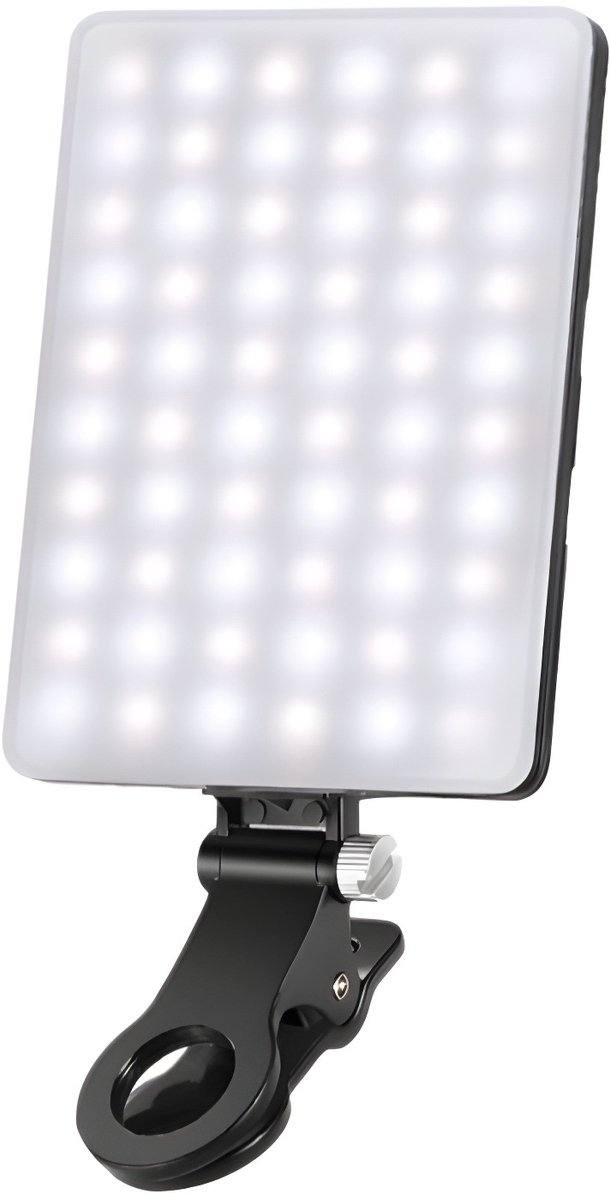 Selfielamp met telefoonclip aan de voor- en achterkant, High Power 60 LED 2000mAh oplaadbare CRI 95+, 3 lichtmodi, draagbare clip-on lamp Geschikt voor tablet/laptop, zoomoproep TikTok video-vullicht