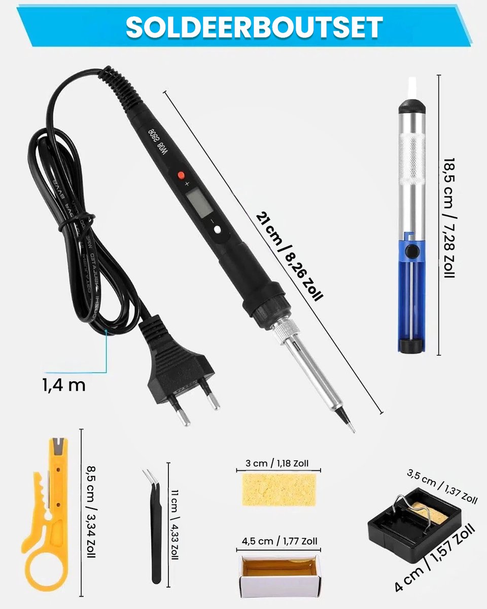 Soldeerstation 80W LCD - Soldeerbout met Instelbare Temperatuur 180-480°C - Ontsoldeerpomp, Soldeertin, 5 Verwisselbare Punten - Soldeerstandaard - Elektronica Reparatie Set voor Beginners en Professionals – foto 6