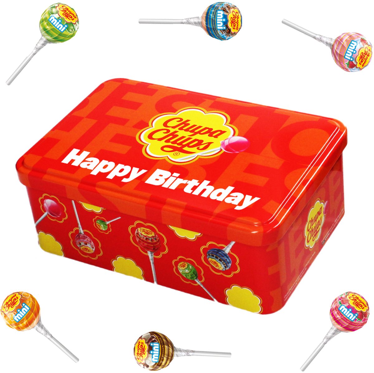 Chupa Chups Best of Mini candy collection box "Happy Birthday!" - lollies in verschillende smaken - 70 stuks - lolly - geschenkdoos - snoepcadeau - 420g