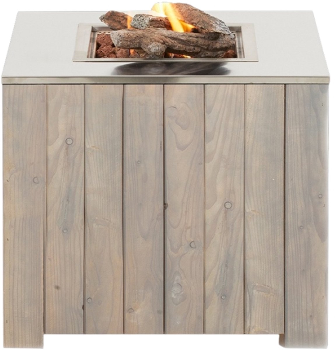 CosiCube- Vuurtafel - 70x70x58cm - Terrasverwarmer - Terraswarmer - Complete Set - Vuurtafel op Gas - Voor Binnen en Buiten - Tuintafel - Tuinhaard - Met mBar Regelaar met Gasslang, Keramische Houtblokken, Lavastenen, Batterij en Afdekplaat - Hout – foto 2