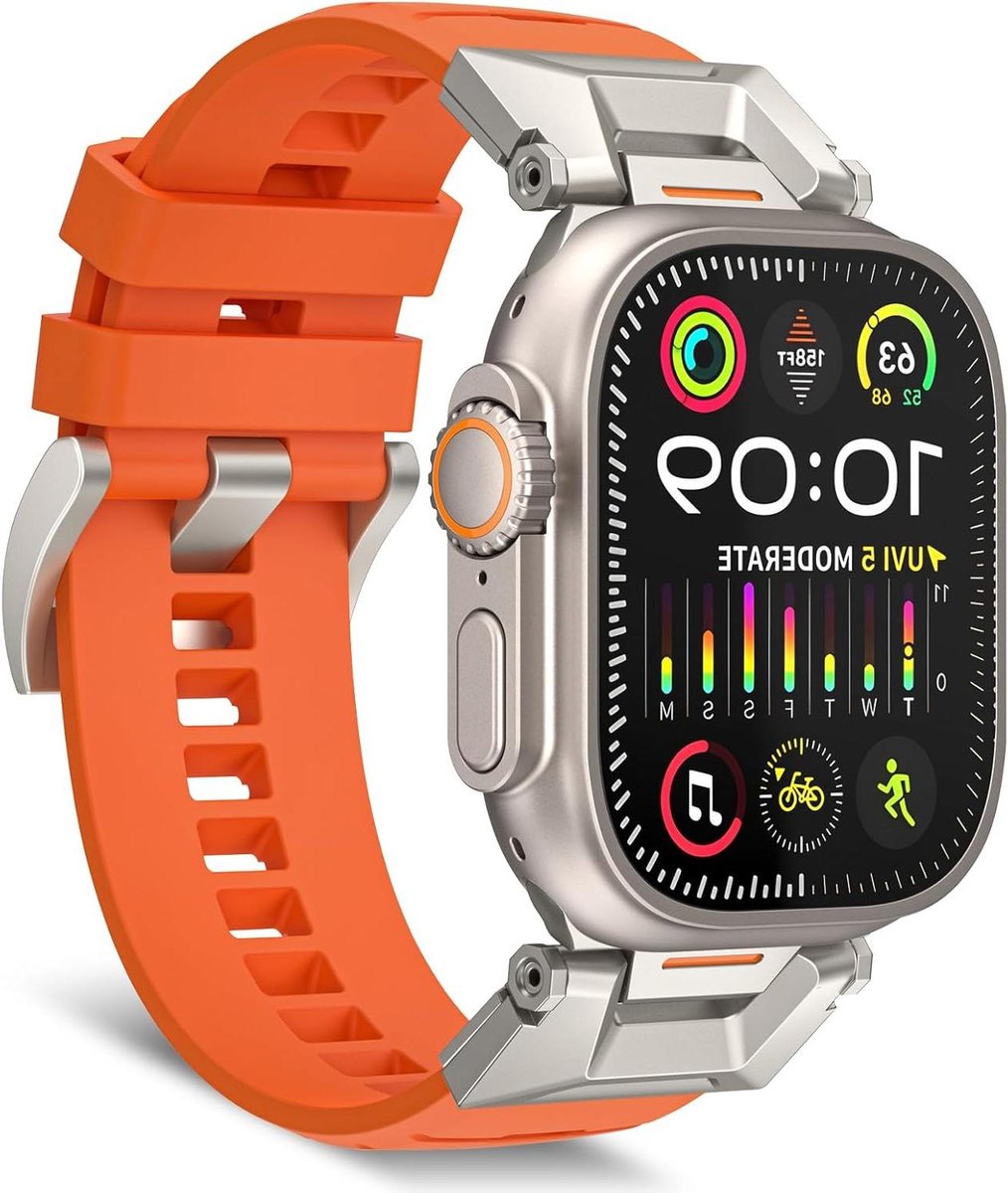 Cosensi - Reservearmband roestvrij staal en fluorrubber - Compatibel met Apple Watch Series 9-8-7-6-5-4-SE-3-2-1 - 45 mm-44 mm-42 mm