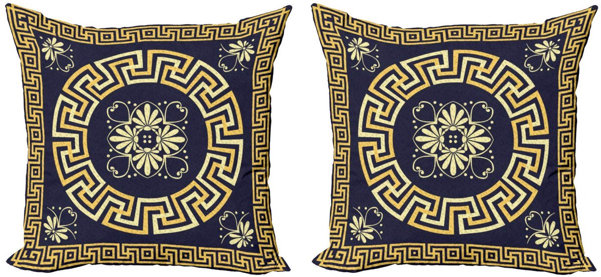 ABAKUHAUS Griekse Sleutel Kussenhoes – Set van 2 – 50x50 cm – Donkerblauw Geel – Digitaldruk Dunkelblau