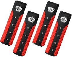 Autogordel beschermer - 4 stuks Gordelhoezen - auto accessories - Gordelkussen - 6.5*23 cm - Auto gordel Beschermer - Gordelbeschermer - Versierd met een kroon en kleine diamanten - rood en zwart