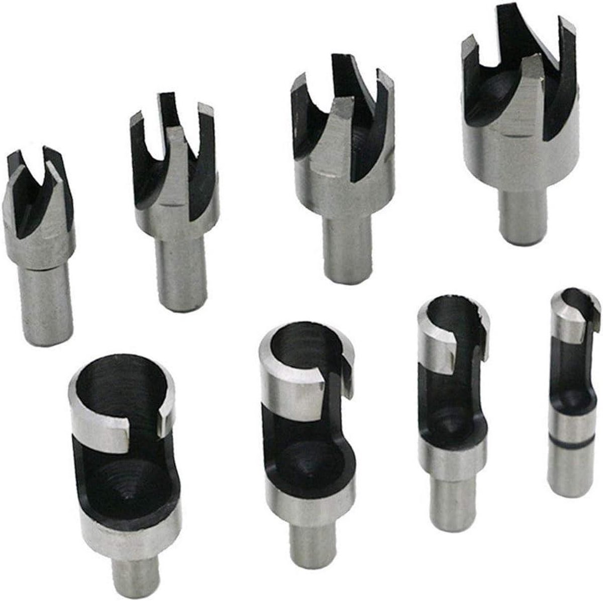 TuseRxln Houten Plug Cutter - Houtbewerking - 6/10/13/16 mm Boren en Aanzetten - 8 Stuks - Voor Houtwerkers +Zilverkleurig