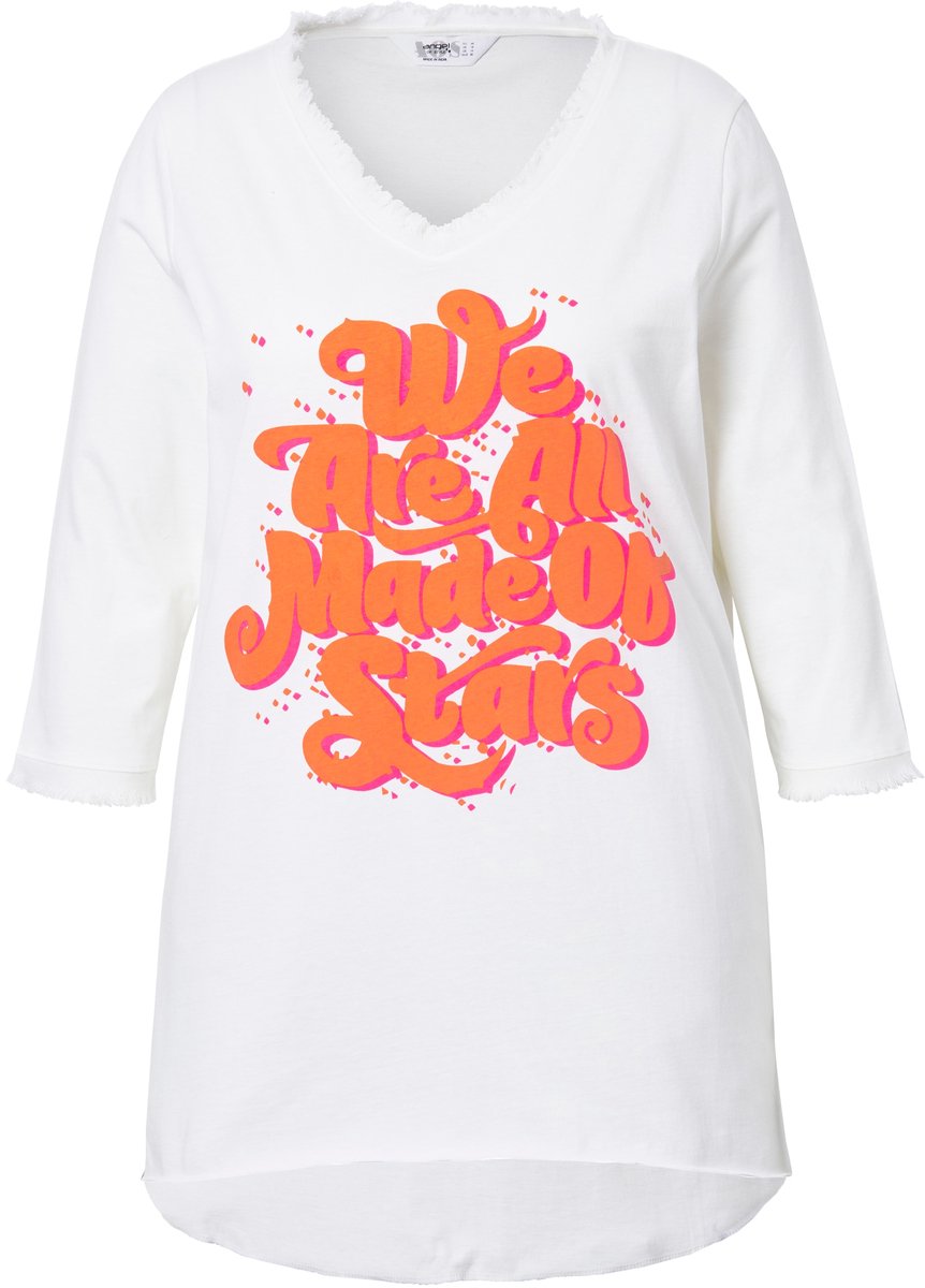 Angel of Style - Dames - T-shirt A-lijn statementprint open afgewerkte boordjes - Sneeuwwit - Maat 44