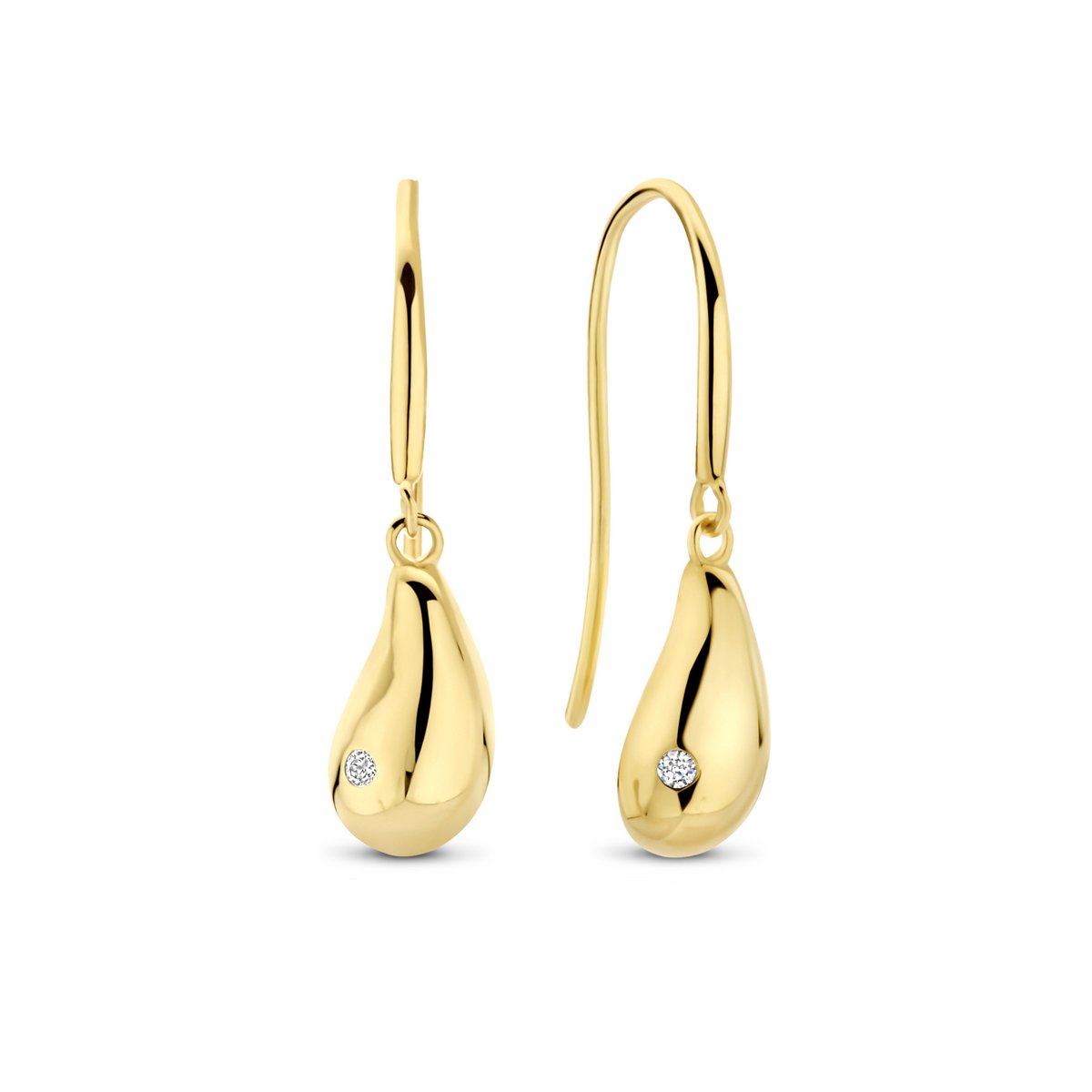 New Bling - 9NBG-0902 - 14K geelgouden Oorknoppen – Vis-Haak met Zirkonia – Dames Oorbellen
