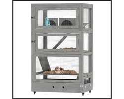 Houten hamsterkooi 65×45×109 cm – vier verdiepingen – natuurlijke dennenhouten constructie – met huisjes, schommels, ramps en diepe bodembak – ideaal voor dwerghamsters en Syrische hamsters
