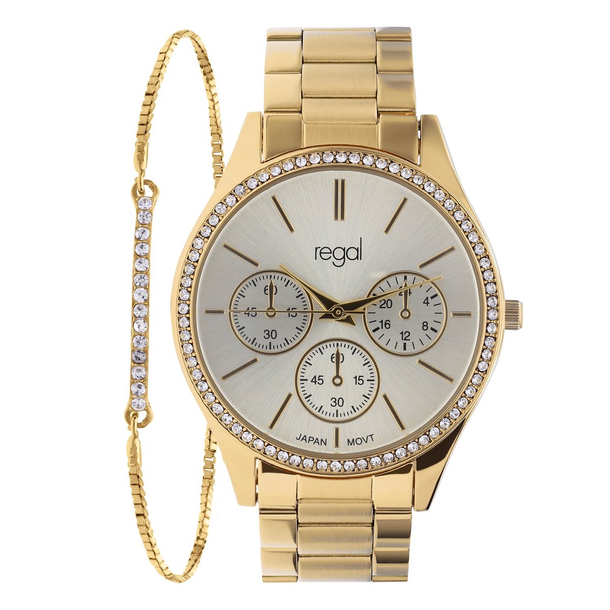 Lucardi Dames Regal dameshorloge met armband in cadeaudoosje - Horloge - Staal - Goud - 390 mm