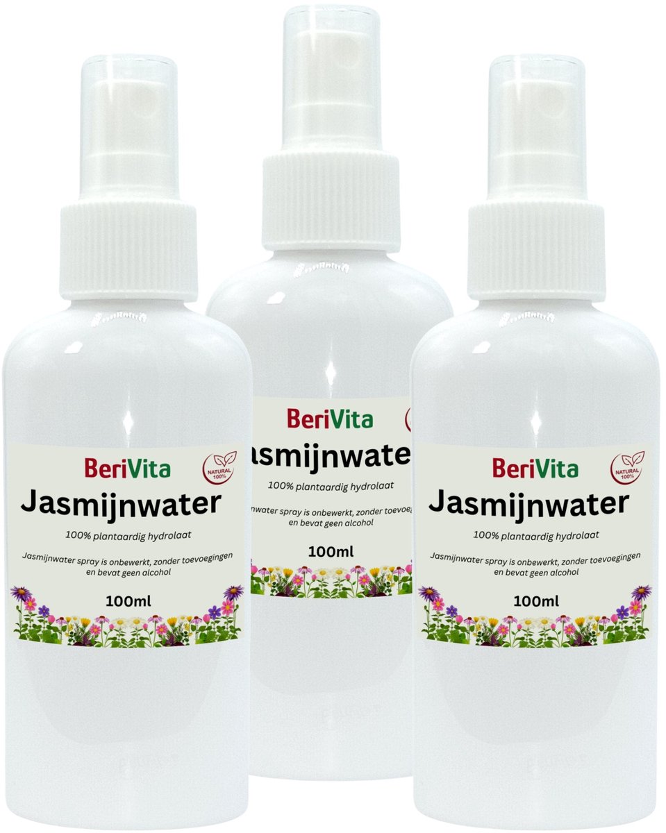 Jasmijnwater 3x100ml Spray - Puur - Hydrosol, Hydrolaat van Jasmijn Bloemen - Gezicht en Body Mist - Natuurlijke Toner