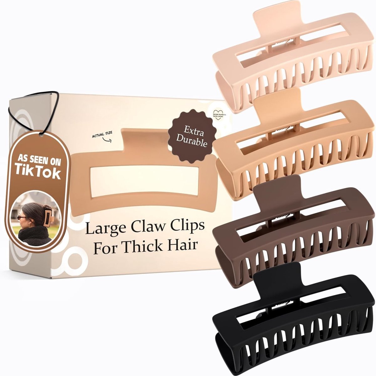 Famanu - Grote klauwclips voor dik/lang haar, variatiepack, sterke grip, large claw clip