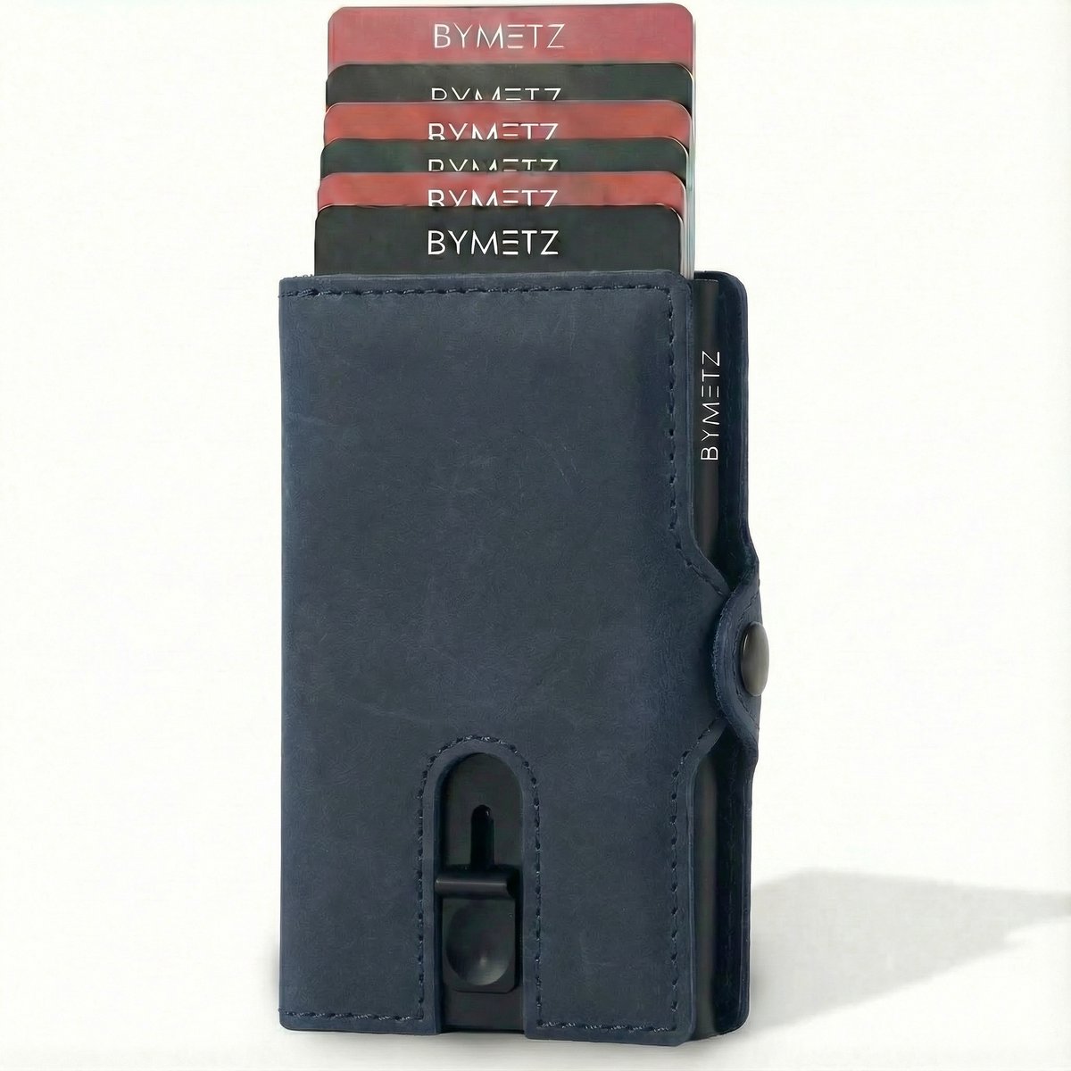 ByMetz® Hunter Leer Pasjeshouder - RFID Anti Skim - 7 Pasjes + Briefgeld + Munten Vakje - Dark Blue