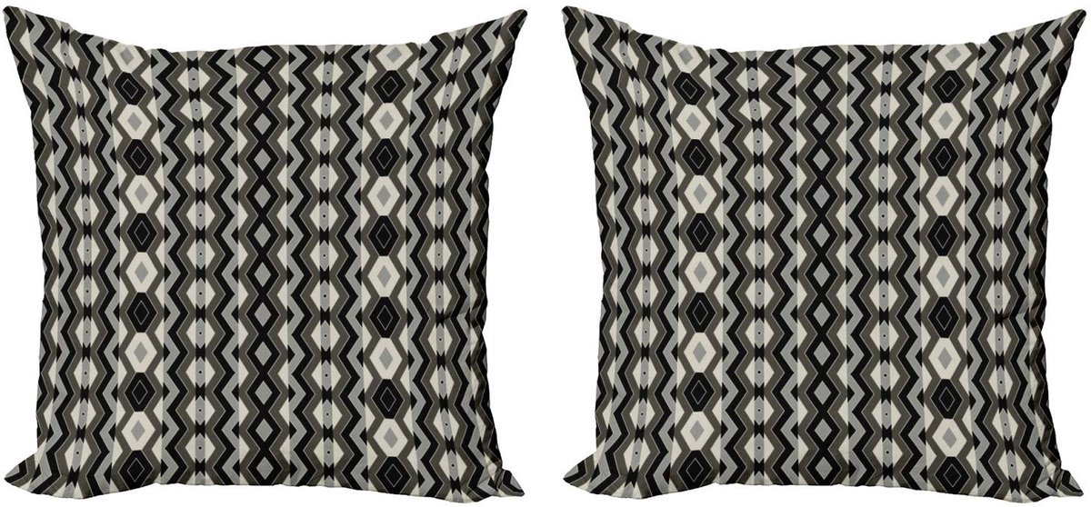 ABAKUHAUS Geometrisch Kussenhoes – 45x45 cm – Dubbelzijdig bedrukt – Donkergrijs Charcoal Grijs Zwart
