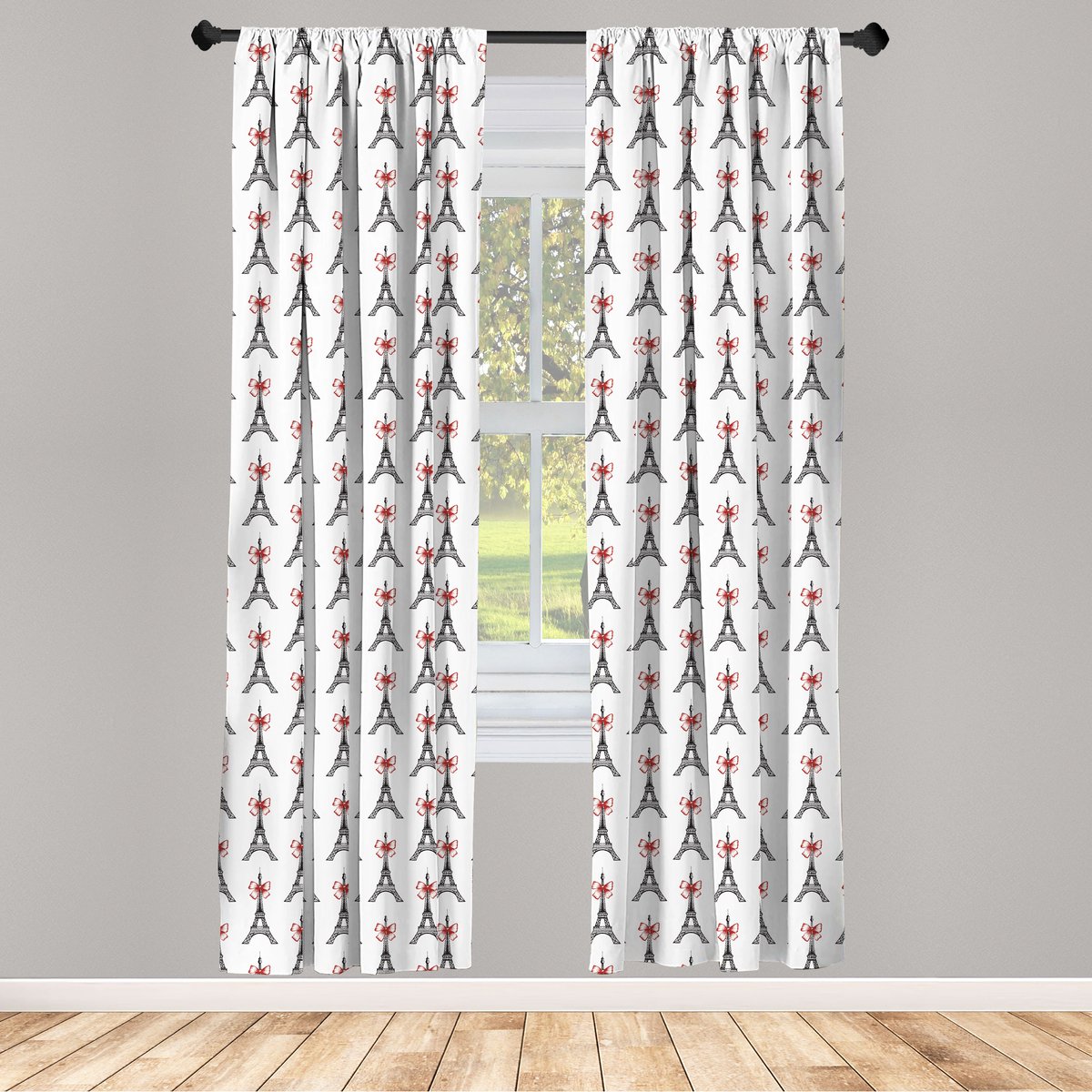 ABAKUHAUS Eiffel Raamgordijnen – 2×75×175 cm – Robijnrood/Zwart/Wit