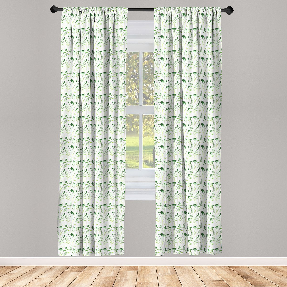 ABAKUHAUS Raamgordijnen – botanisch groen – 2 panelen – roedezak 75×225 cm