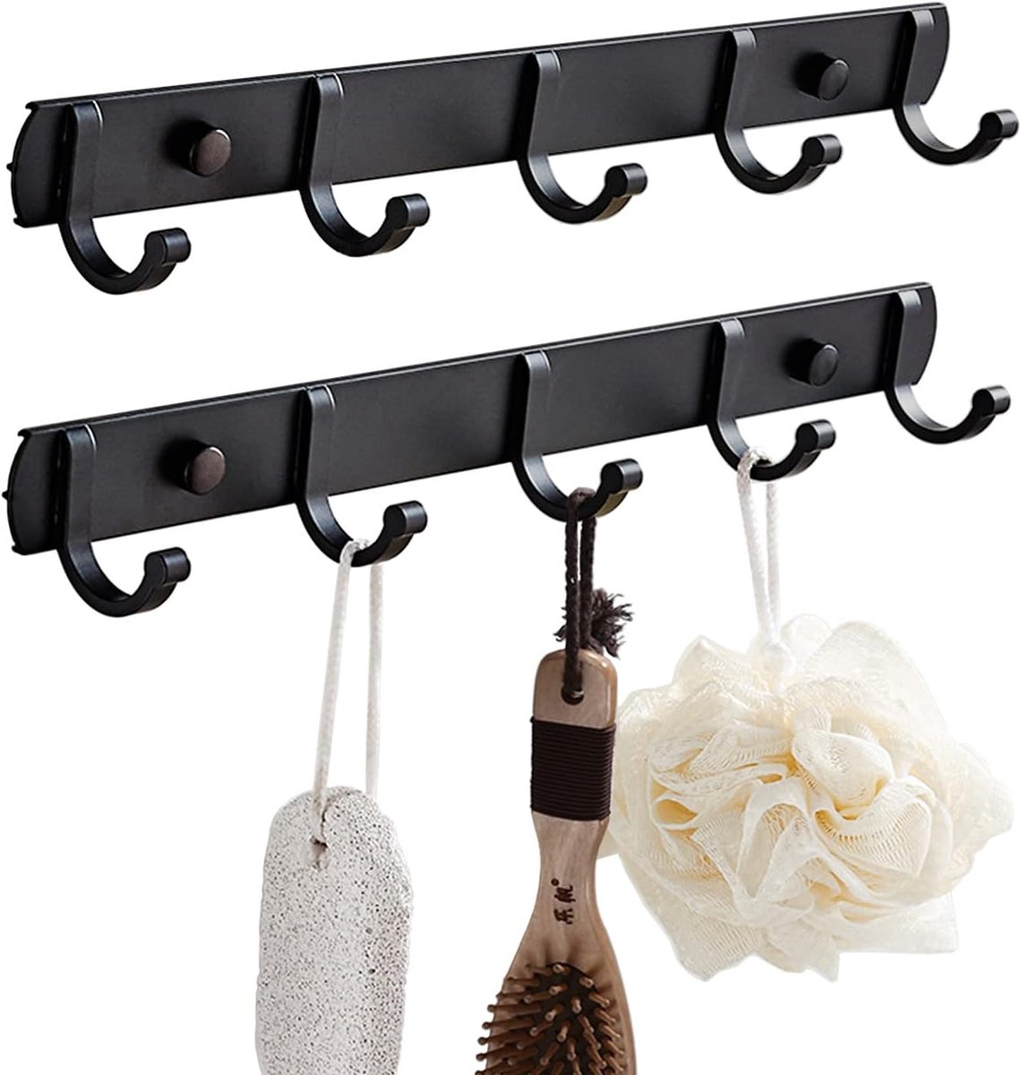 Daity Verpakking van 2 - Wandkapstok met 5 haken - 14 inch haken - geschikt voor het ophangen van jassen - handdoeken - tassen en kan worden gebruikt in entrees - badkamers - keukens - kasten, enz.
