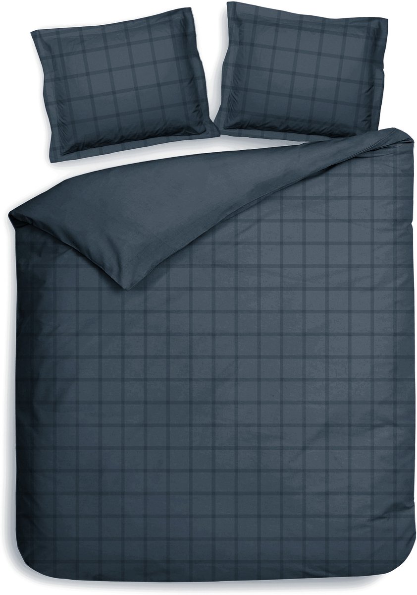Heckettlane Dekbedovertrek Diamante - Bedlinnen - Tweepersoons - 200x200-220 cm - Blauw - Dekbedovertrek van 100% Katoen-Satijn Maritime Blue